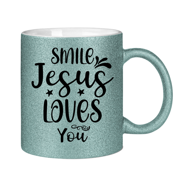 Glitzertasse smile jesus loves you