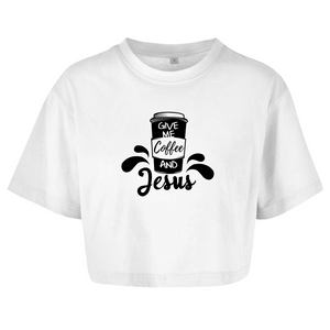 Damen Oversize Crop Top give me coffee and jesus