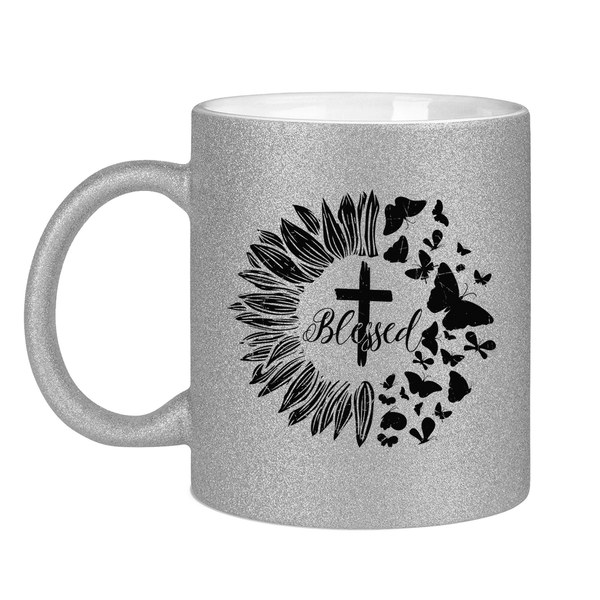 Glitzertasse blessed sonneblume schmetterling