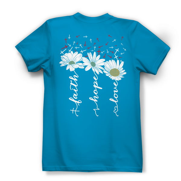 Damen Bio T-Shirt faith hope love blumen