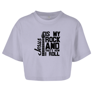 Damen Oversize Crop Top jesus is my rock guitarist